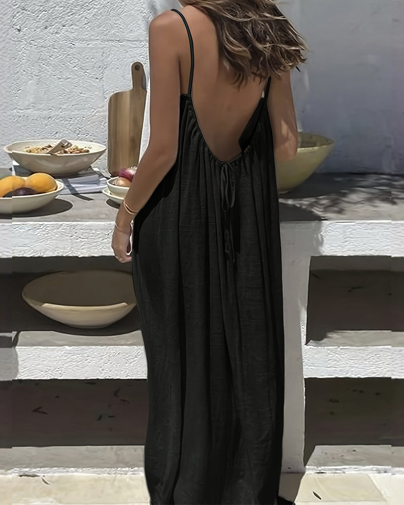 Women's Solid Color Backless Cami Dress