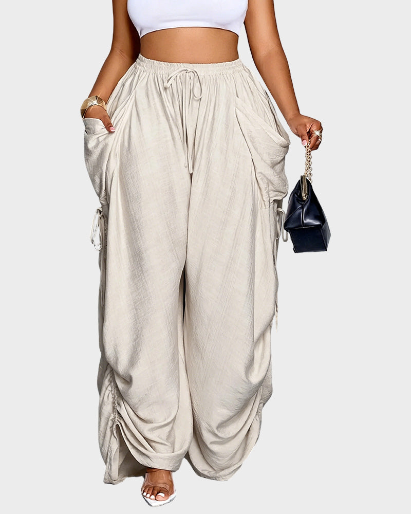 Adjustable Side-Drawstring Wide-Leg Pants