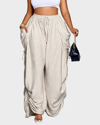 Adjustable Side-Drawstring Wide-Leg Pants