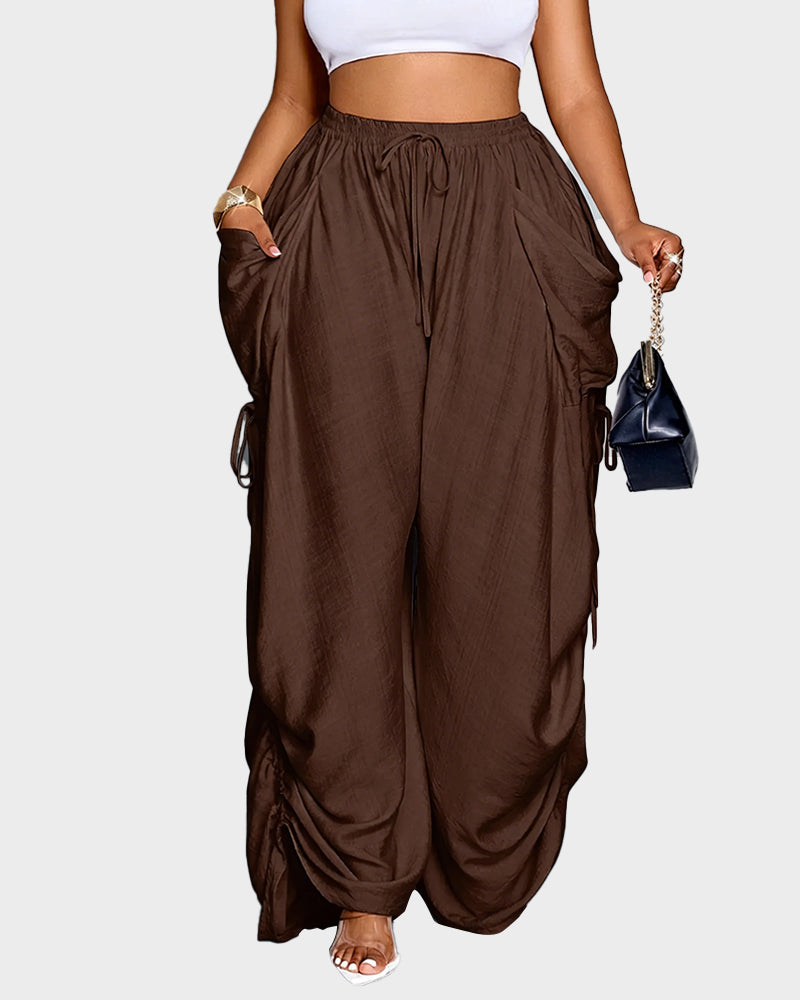 Adjustable Side-Drawstring Wide-Leg Pants