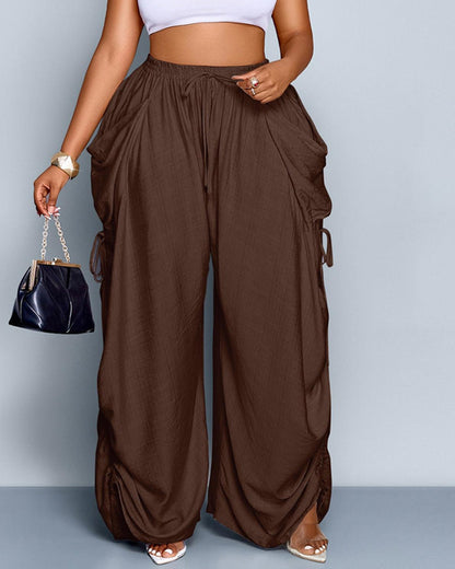 Adjustable Side-Drawstring Wide-Leg Pants