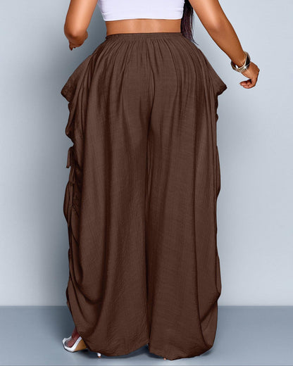 Adjustable Side-Drawstring Wide-Leg Pants