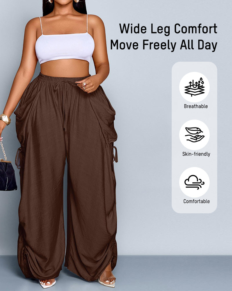 Adjustable Side-Drawstring Wide-Leg Pants