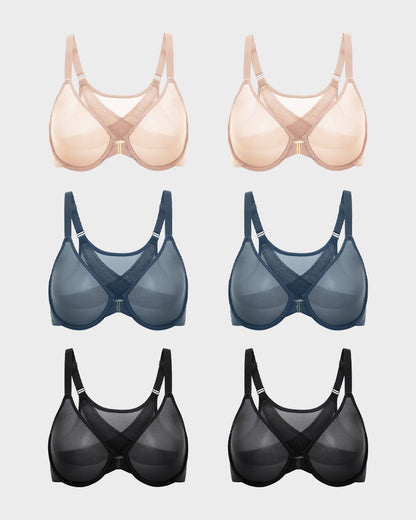 Front Closure Mesh Support Bra Multipack