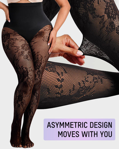 High-Waisted Floral Lace Shaping Tights
