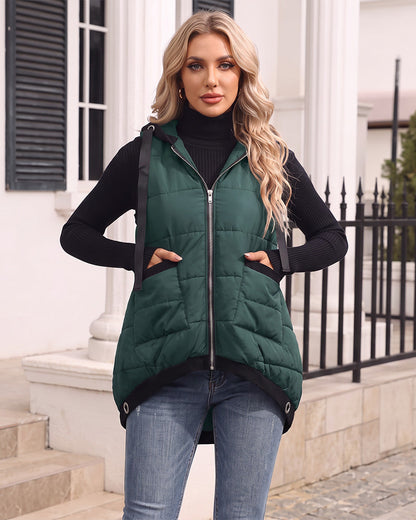 Lightweight Hooded Quilted Longline Vest