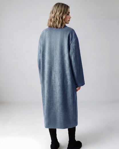 Long Double-Breasted Notched-Lapel Coat
