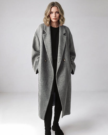 Long Double-Breasted Notched-Lapel Coat