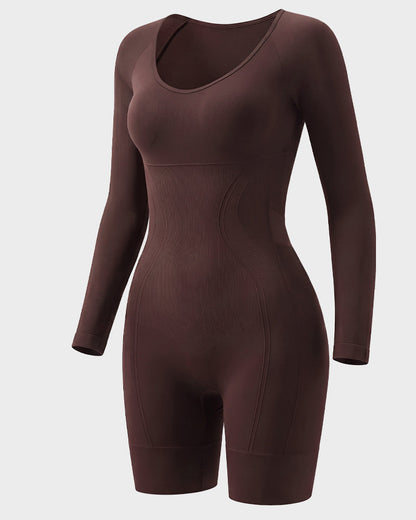 Long-Sleeve Seamless Sculpting Short Bodysuit