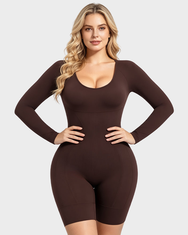 Long-Sleeve Seamless Sculpting Short Bodysuit