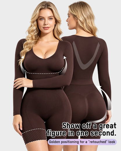 Long-Sleeve Seamless Sculpting Short Bodysuit
