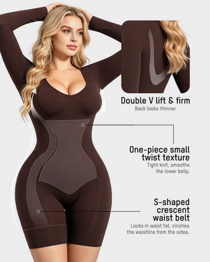 Long-Sleeve Seamless Sculpting Short Bodysuit