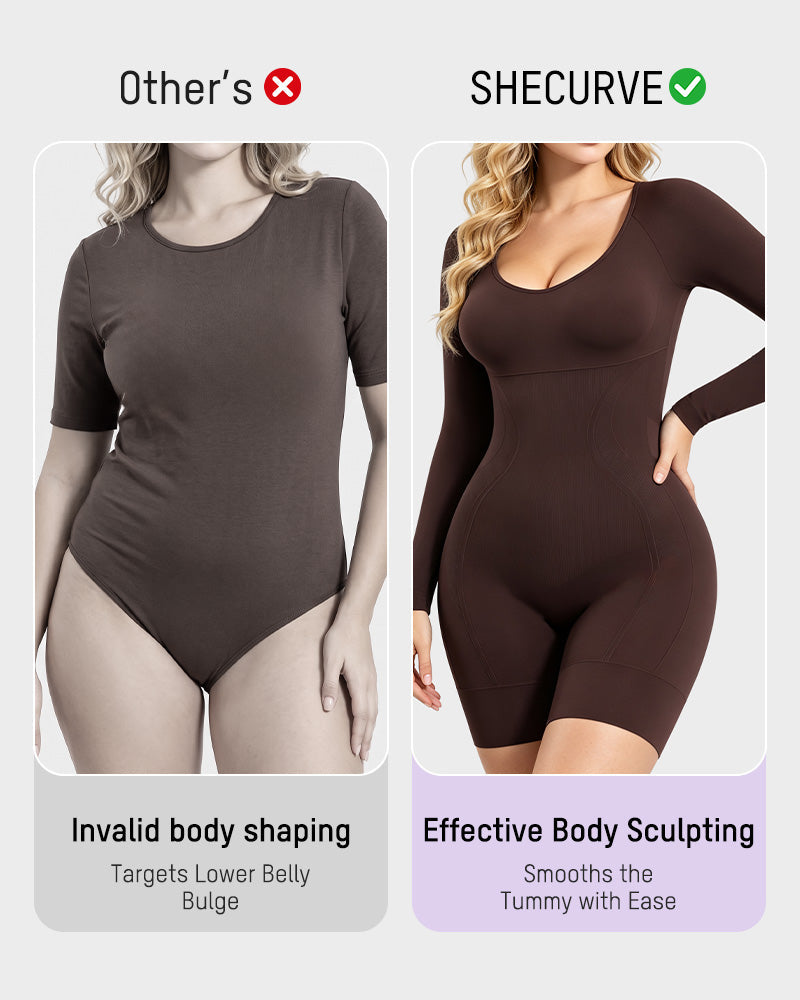 Long-Sleeve Seamless Sculpting Short Bodysuit