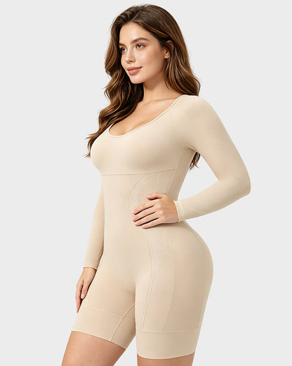 Long-Sleeve Seamless Sculpting Short Bodysuit