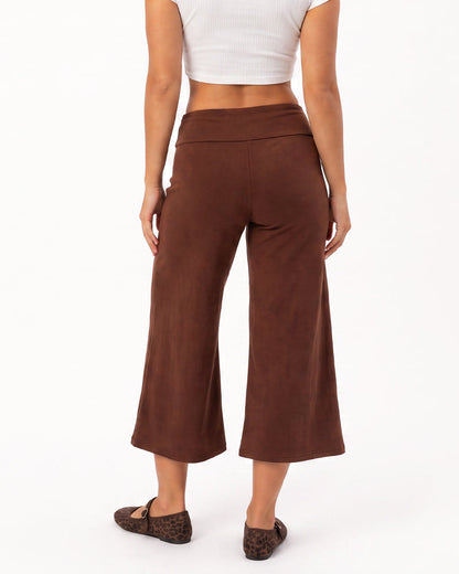 Low-Rise Foldover-Waist Gaucho Pants