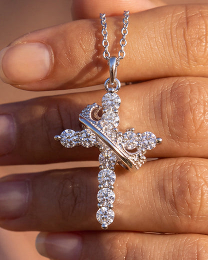Rotating Crown Cross Pendant Necklace