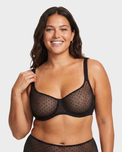 Sheer Unlined Dot-Mesh Balconette Bra