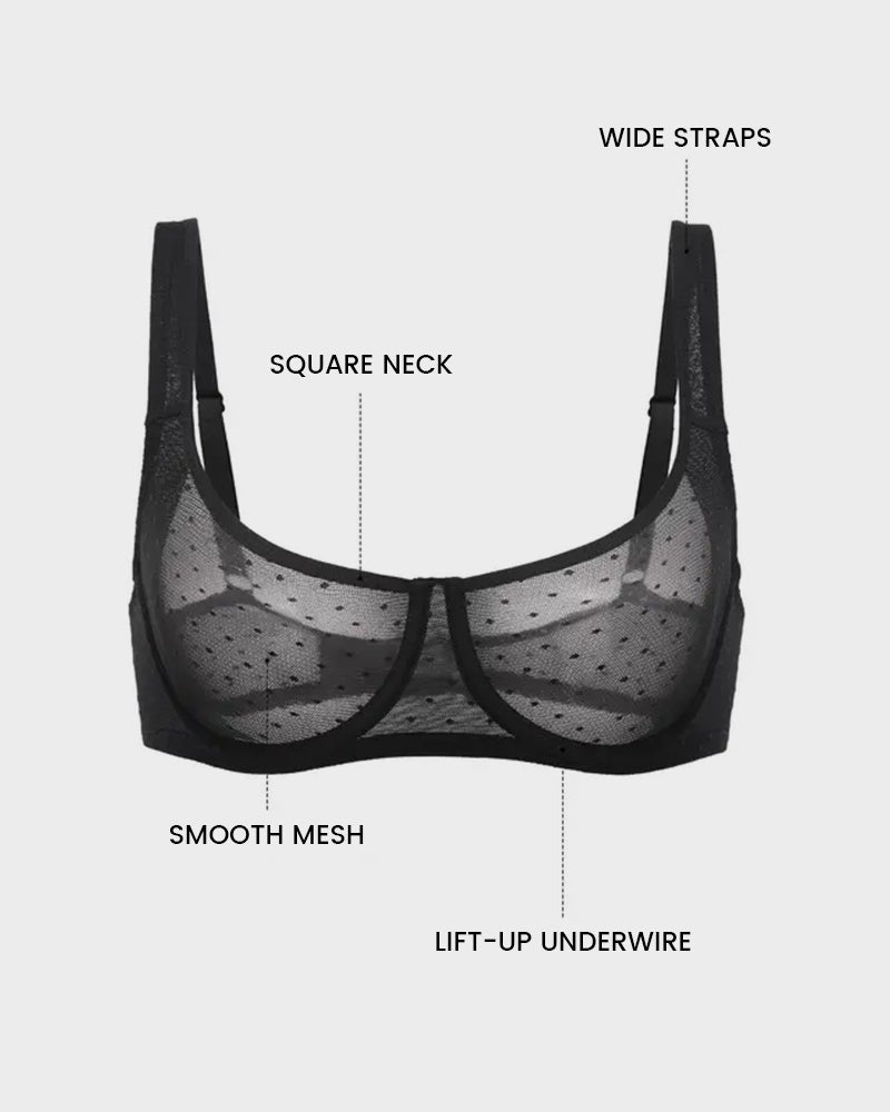 Sheer Unlined Dot-Mesh Balconette Bra