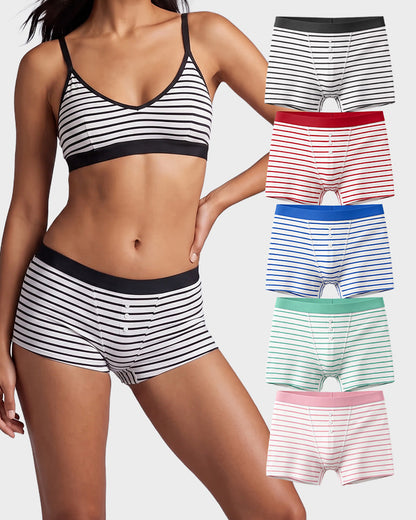 Striped Soft Breathable Boyshort Panties (5 Pack)